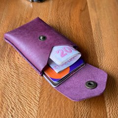 Minimalist Leather Card Holder - Purple